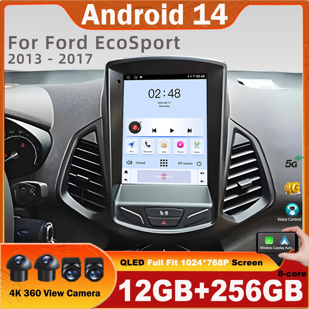 

9,7-дюймовый автомобильный радиоприемник Android 14 для Ford EcoSport 2013-2017 Автомобильная мультимедийная стереосистема NO 2Din с вертикальным экраном Android Carplay 4G WIFI