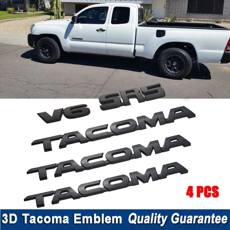 For Tacoma V6 SR5 Trunk Car Door Tailgate Decal Emblem Sticker Badge Replacement For Toyota Tacoma 2005-2015 (Matte Black)5Pcs S