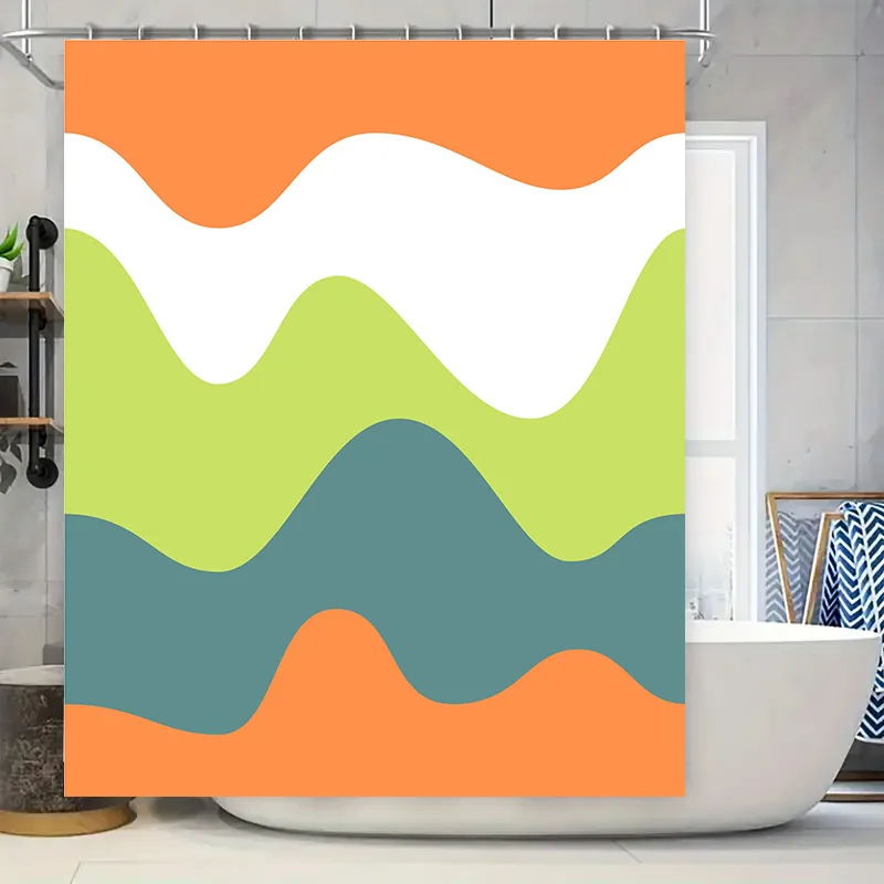 

Современная занавеска для ванной с ярким рисунком волн, оранжево-зеленого и бирюзового цвета, набор занавесок для душа для декора ванной комнаты в обустройстве дома своими руками