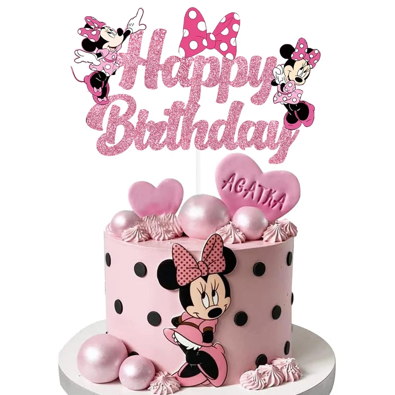 Disney-decoraciones para tartas de Minnie Mouse, adorno para tartas de fiesta de cumpleaños para niños, suministros de decoración para tartas de
