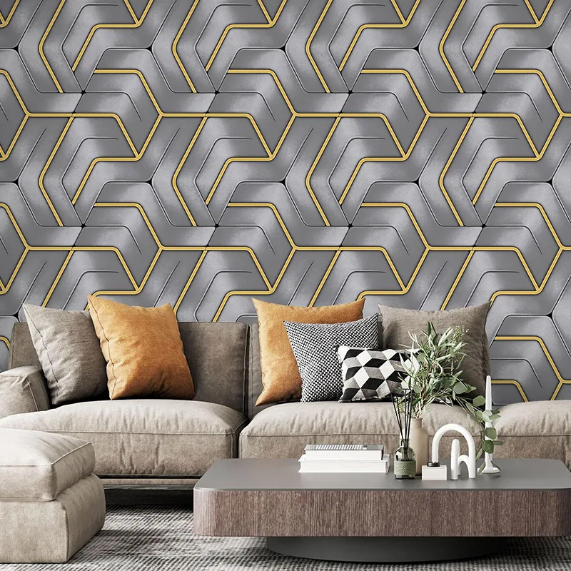Modern Minimalist Grey Golden Chevron Wallpaper 3D Embossed Geometric Wallcovering for Bedroom Sofa Background Home Decor Tapety