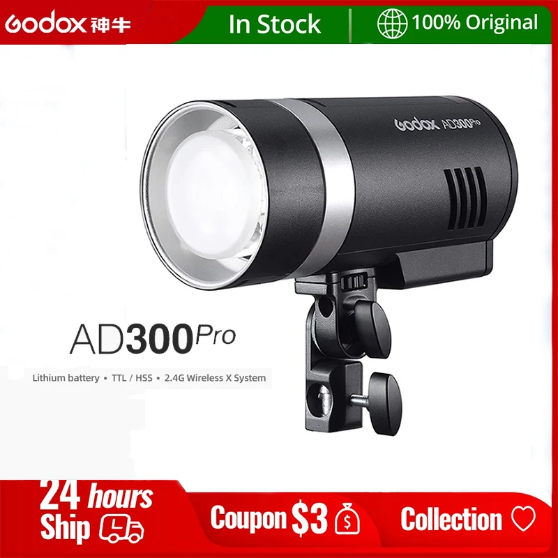 Godox AD300Pro Outdoor Flash Light 300Ws TTL 2.4G 1/8000 HSS with 2600mAh Battery for Canon Nikon Sony Fuji Olympus Pentax