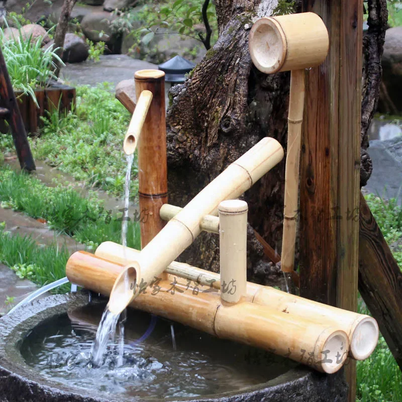 Japanese Bamboo Fountain Deer Scare Water Feature Garden Ornament Flowing Basin Landscape Decoration Outdoor Patio Zen Design