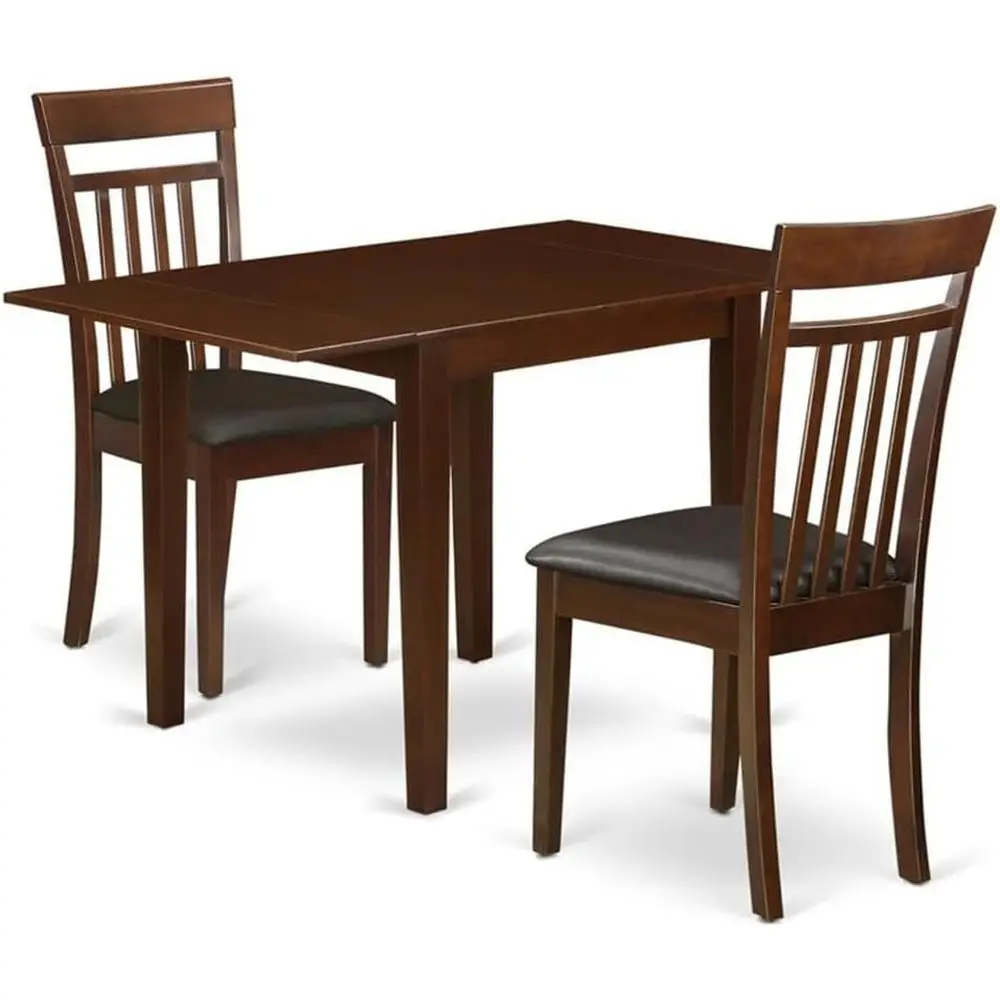 3-Piece Dinette Set for Small Spaces: Dining Table with Drop Leaf and 2 Leather Chairs, 30x48 Inch