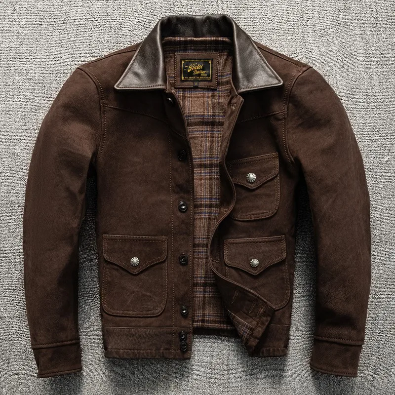 

Uncoated top layer sheepskin leather a classic short lapel for men