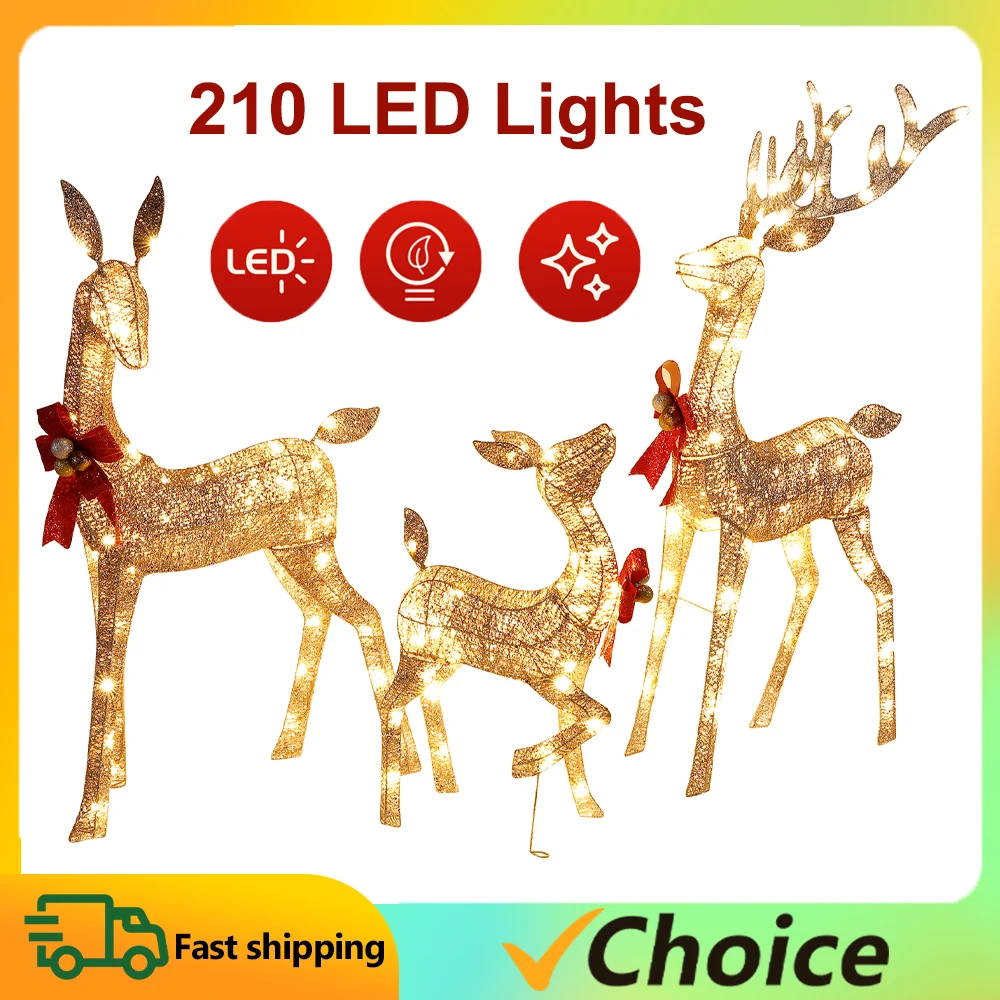 3-Piece Large Lighted Christmas Deer Family Set Outdoor Yard Decoration with 210 LED Lights