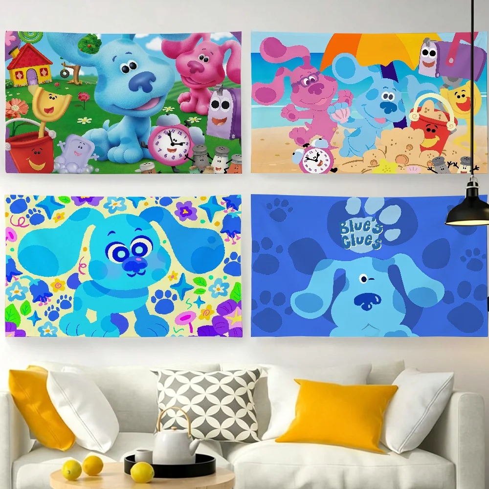 Drapeau mignon de dessin animé B-Blues Clues-S pour fête de jardin, salon, décoration murale, bannière, chambre à coucher, tapisserie d'extérieur