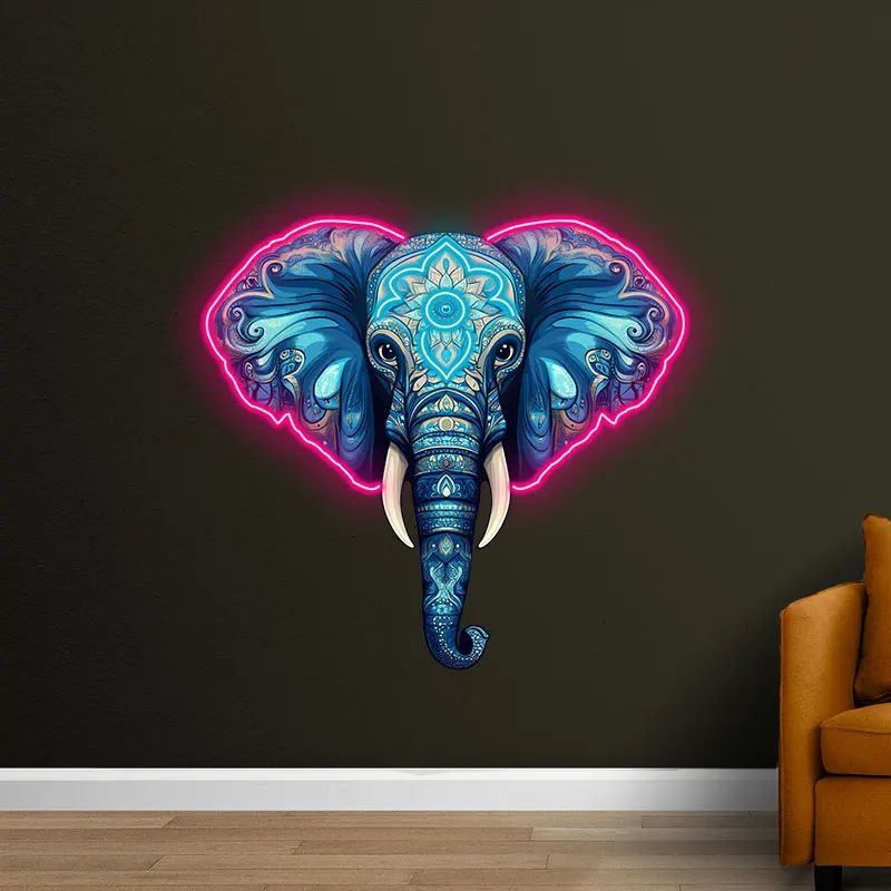 Toysign Custom Neon Sign, Mandala Elephant Neon Poster – Intricate Boho-Style Elephant Artwork, Perfect Accent Piece for Bedroom