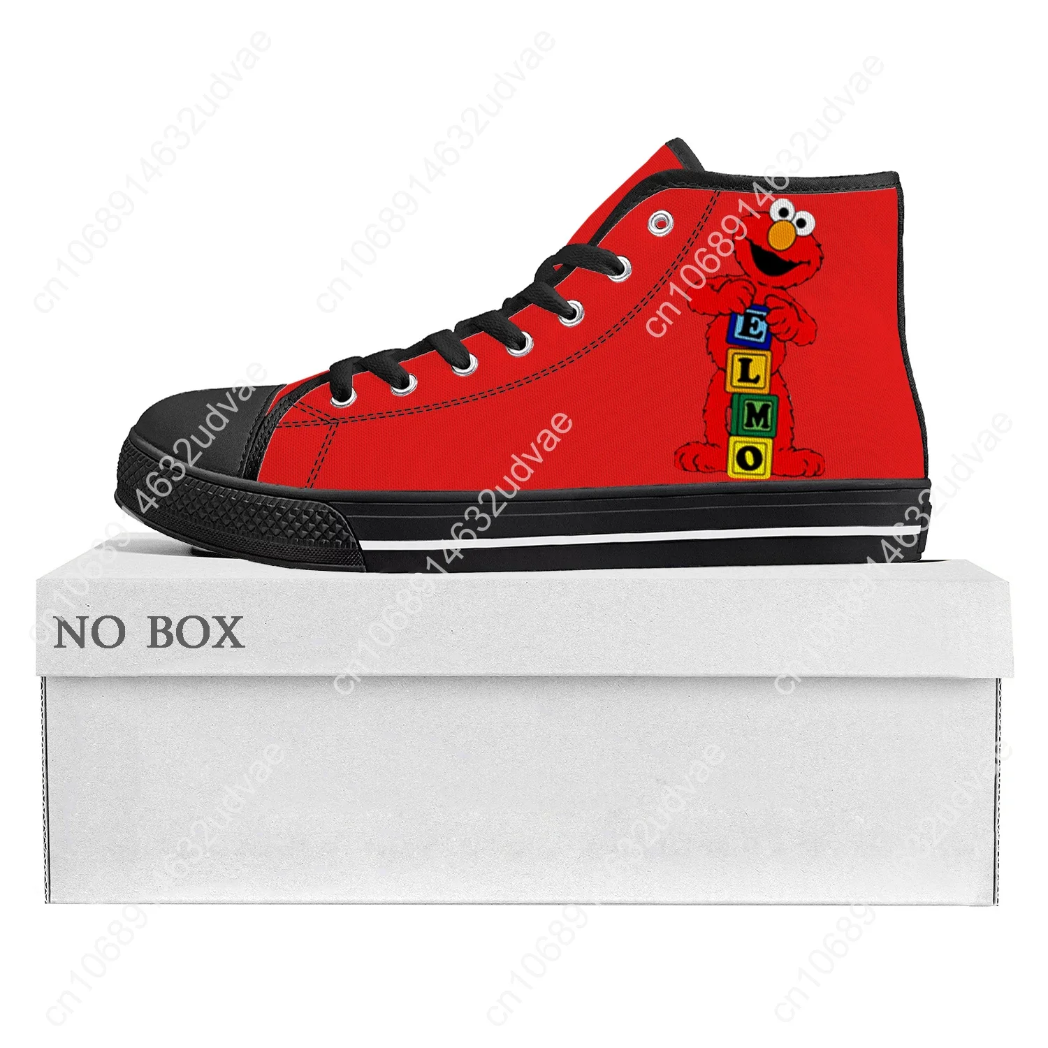 รองเท้าผ้าใบลายการ์ตูน Elmo Sesame Street High TOP ผู้ชายผู้หญิงวัยรุ่นรองเท้าผ้าใบผ้าใบคุณภาพสูงรองเท้าคู่รักแบบสั่งทำ