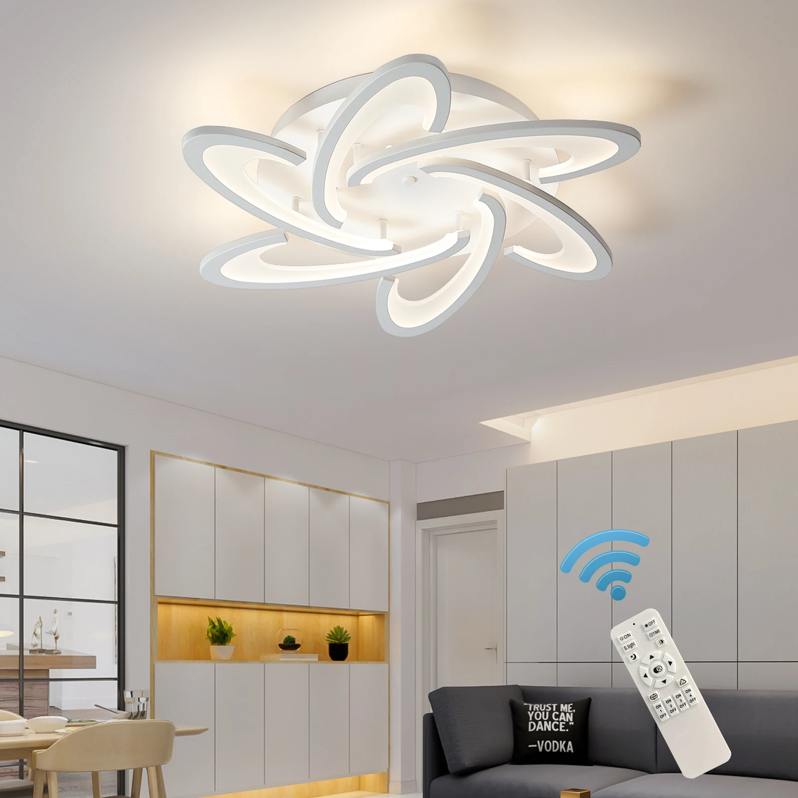 Dimmable LED Ceiling Lamp,Modern Flush Mount Chandelier with Remote,Metal Acrylic LED Ceiling Light Fixture for Living 65W/9