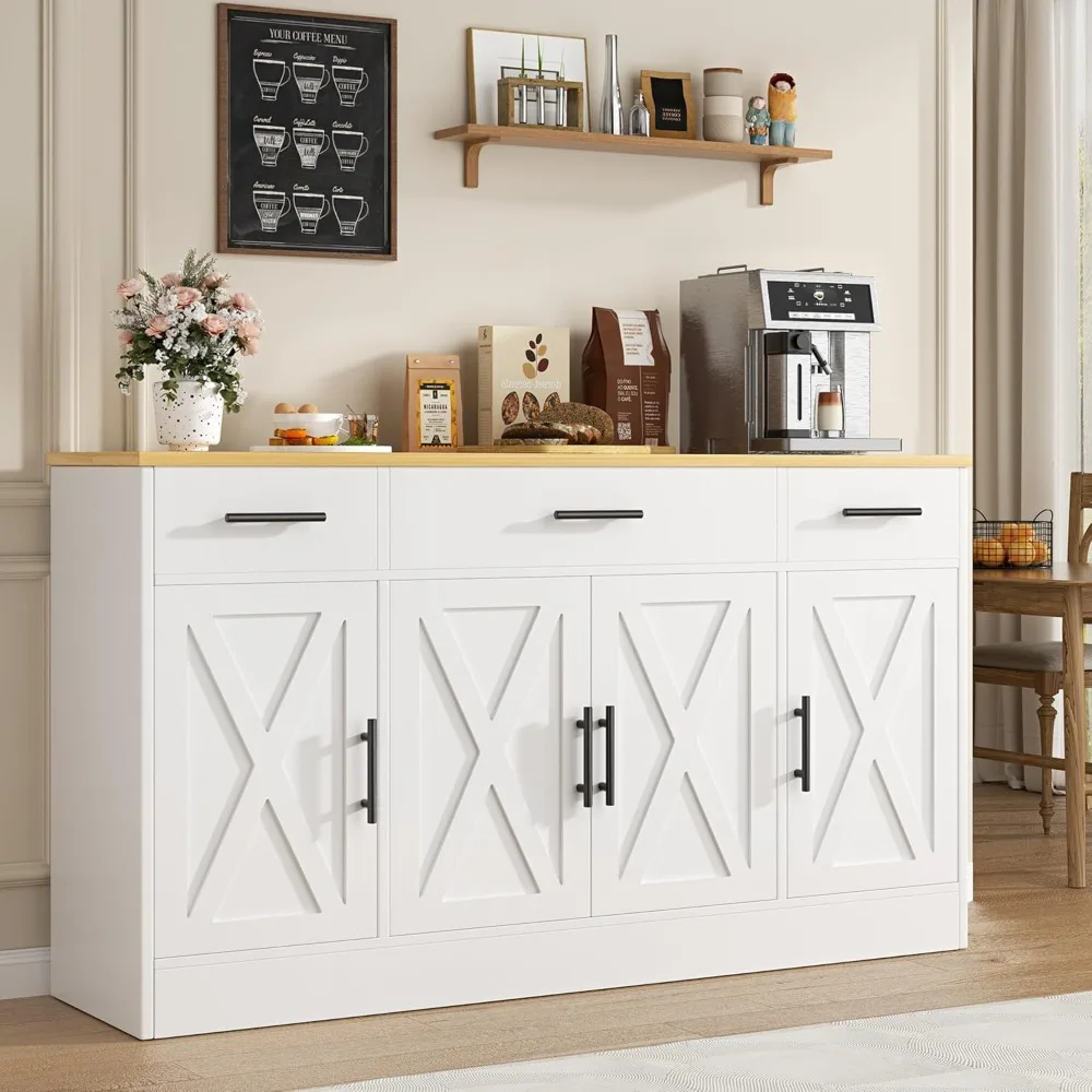 

Buffet Cabinet with Drawers, 53” Large Sideboard Buffet Kitchen Storage Cabinet, Modern Farmhouse Coffee Bar with Shelves and D
