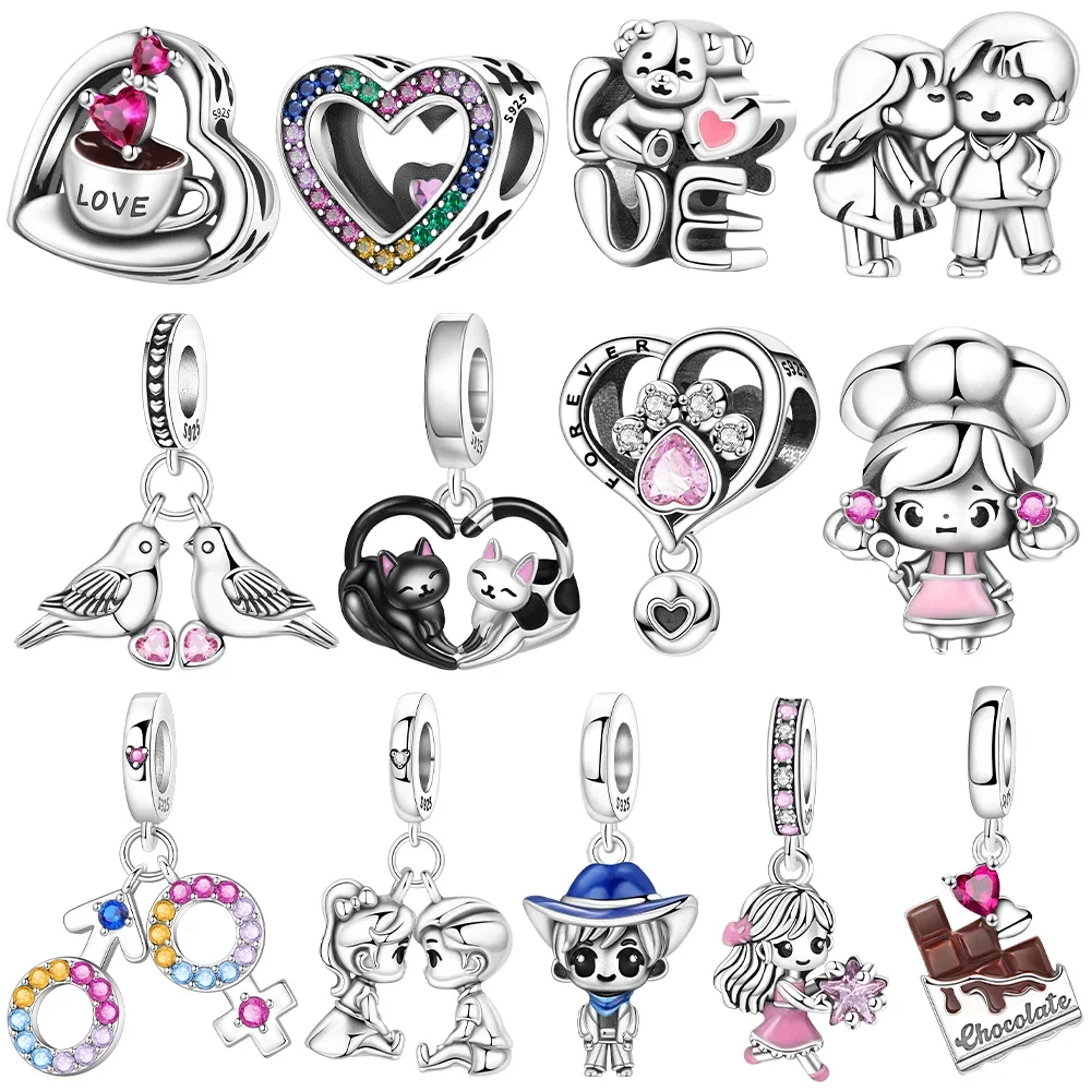 

Original Charms 925 Silver Boy Girl Symbol Pendant Heart Design Cute Pet Love Beads Fit Bracelet Jewelry Fine Gift Women Diy
