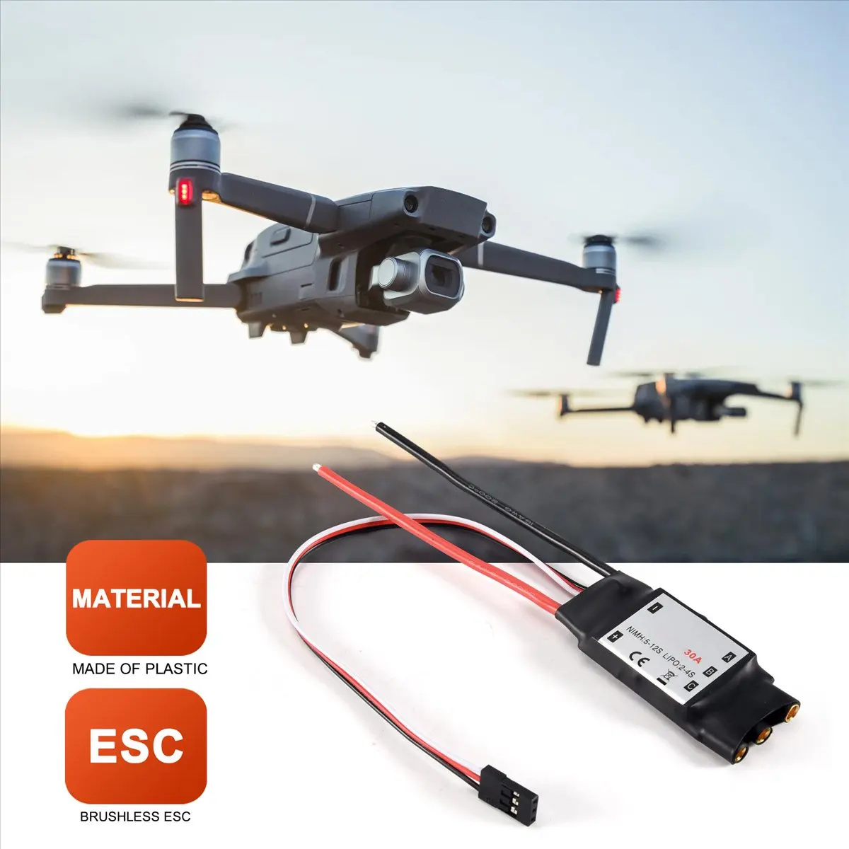 Controlador de velocidad sin escobillas T24C HP SimonK 30A ESC BEC 2A para cuadricóptero F450 X525