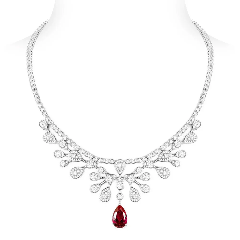 

New S925 Silver Necklace High Carbon Diamond Dove Blood Red Water Drop Luxury Women's Necklace Wedding Jewelry