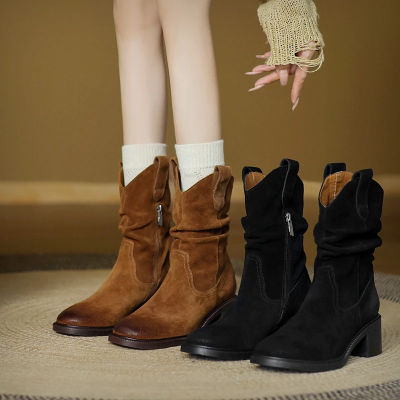 

Women Sexy Autumn Winter Boot Fashion Chelsea Boots Brown Black High Heels Pointed Toe Shoes ShortPlush Lady Concise Boots Y66