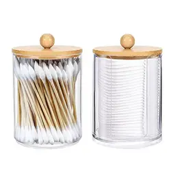 2 Pack Q Tip Holder Bathroom Jars with Lids Set Cotton Pads Holder Bathroom Storage Jars for Cotton Balls Cotton Swabs