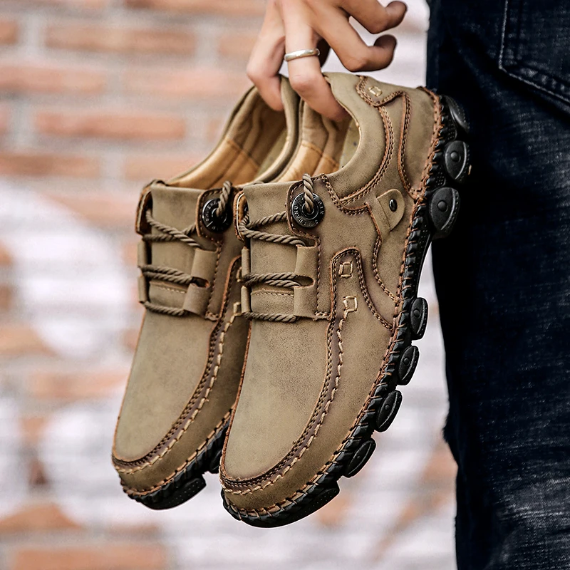 

Men's Autumn Handmade Casual Leather Shoes - Breathable, Non-Slip & Wear-Resistant Work Boots, Soft Sole Outdoor Travel Shoes