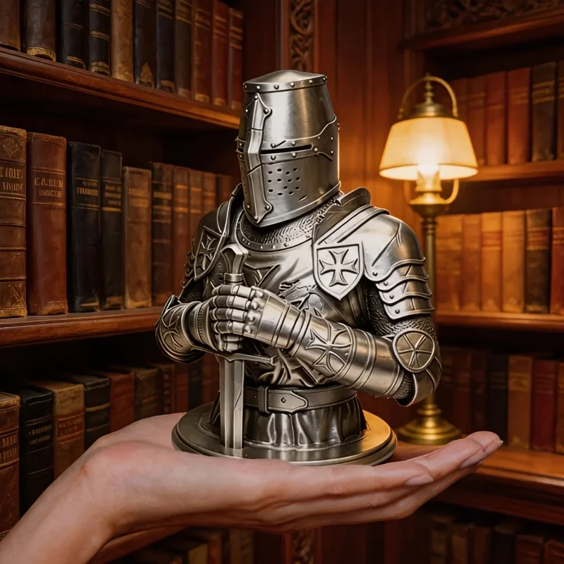 3D Printed Templar Knight Bust Statue Gothic Historical Decor Realistic Knight Sculpture for Library Display Cabinet Gift