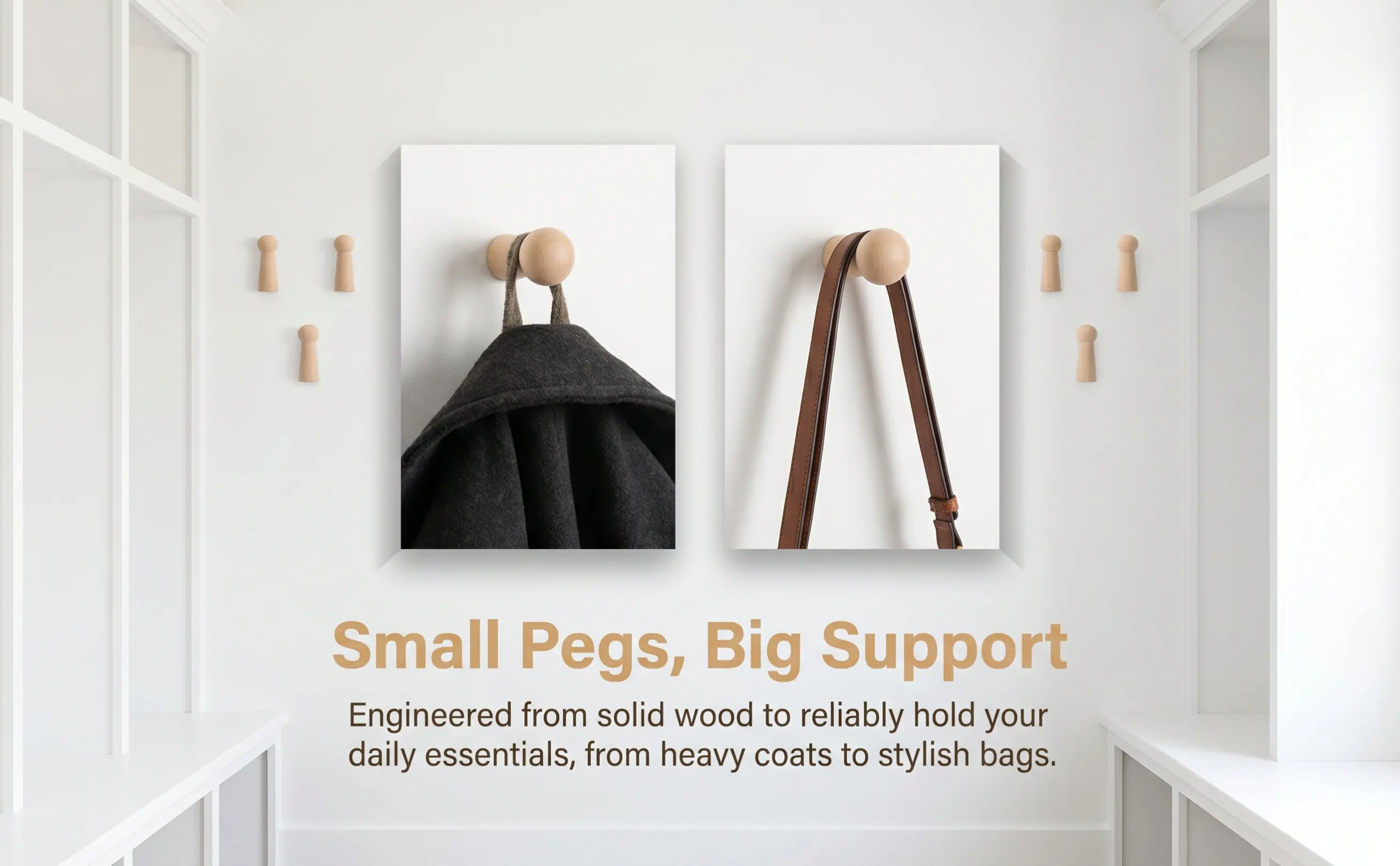 16Pcs Natural Wood Shaker Peg Hooks Unfinished Screw-in Wall Mounted Wooden Coat Hooks for Towels Robes Hats Bags Bedroom