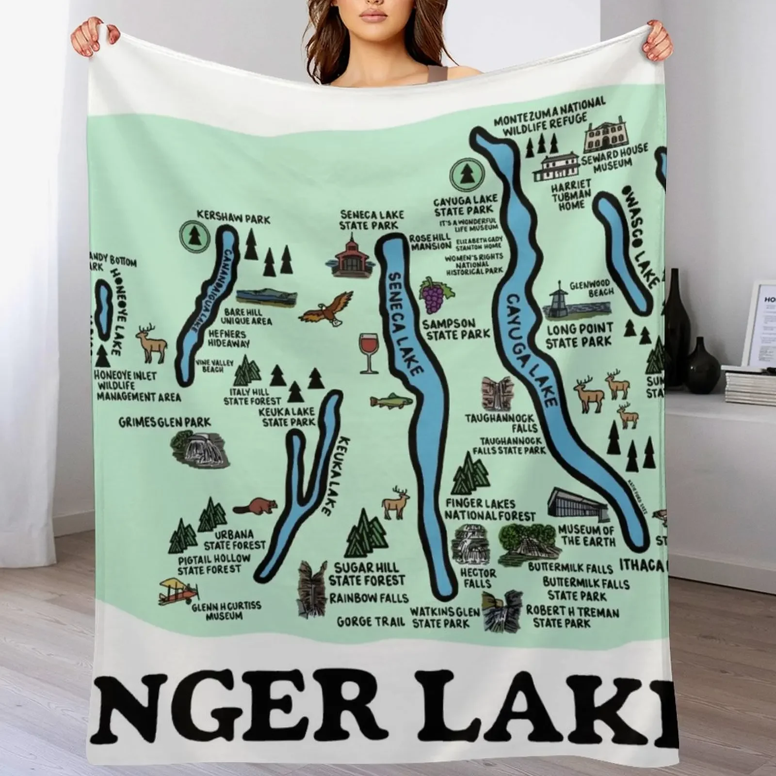 

Finger Lakes Map Throw Blanket Luxury Designer Blankets For Baby Warm heavy to sleep Blankets