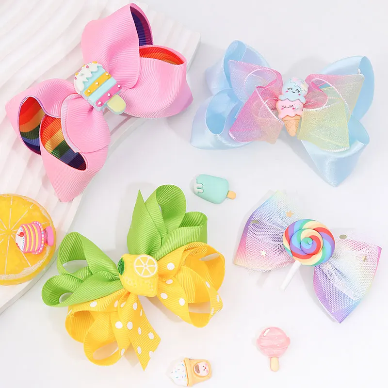 Fashion Lace Hair Bows Clips Girls Lollipop Ice Crem Hairpins New Unicorn Hairgrips Boutique Barrettes Kids Hair Accessories