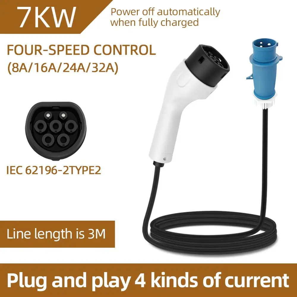 ROMADA Type2 IEC62196-2 Voor Elektrisch Voertuig 7KW 32A EV Draagbare Oplader 3M 5M 10M 15M 20M Kabel EVSE CEE Plug Wallbox Adapter