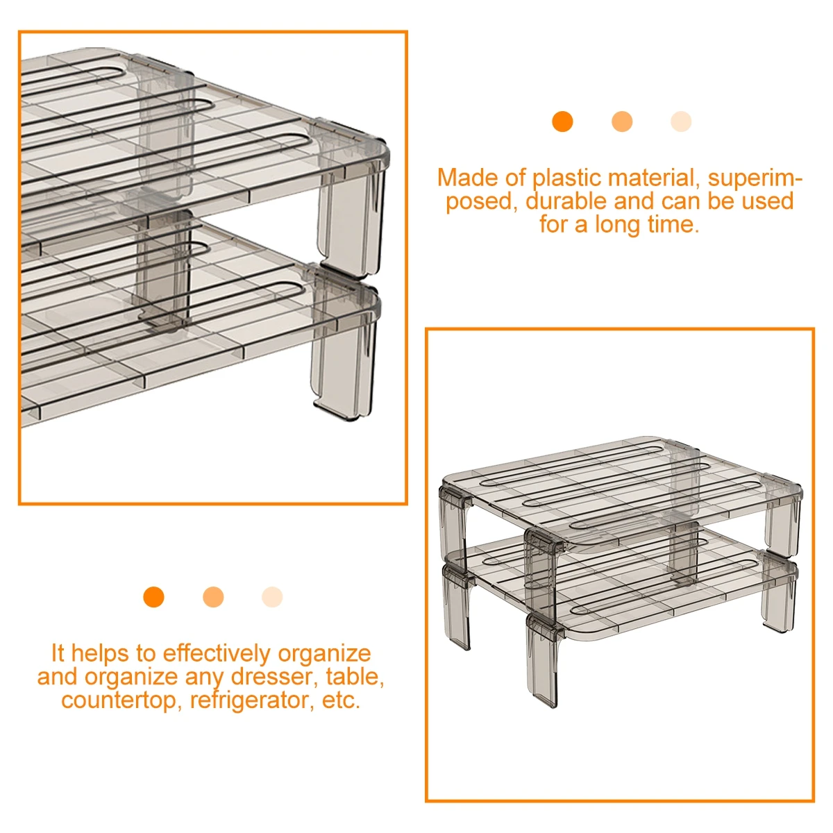 

2Pcs Fridge Storage Rack Refrigerator Shelf Stackable Plastic Frame Pantry Organizer Kitchen Supplies Spice Shelf
