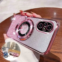 Honor200 Luxury Glitter Plating Holder Case For Huawei Honor 200 70 50 90 Pro Lite honor90 Silicone Stand Cover Honor200pro