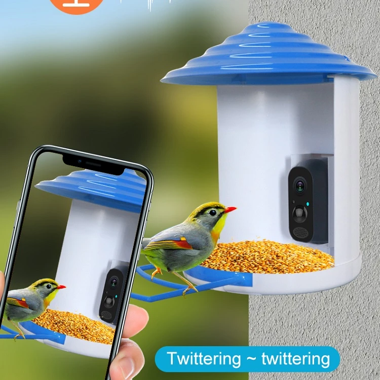 Parrot Automatic Feeder Wild Bird Feeder Canary Seed Food Container Phone App. Control Remote Solar Auto Bird Feeder with Camera