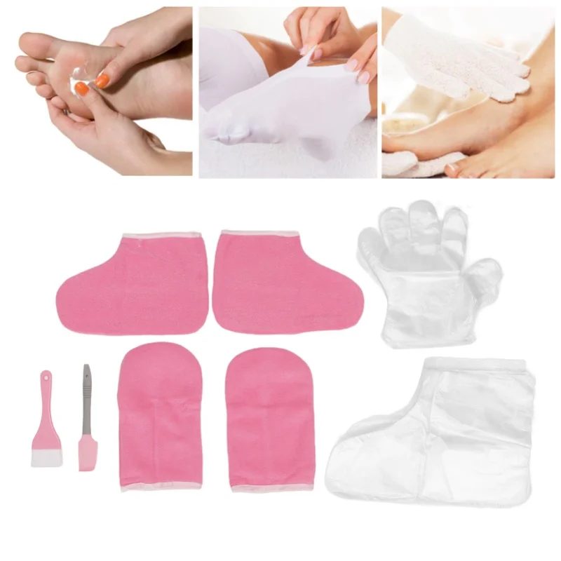 Wax Hand Foot Liners Paraffin Pink Flannel Keep Warm Disposable Gloves Wax Mitts Foot Set