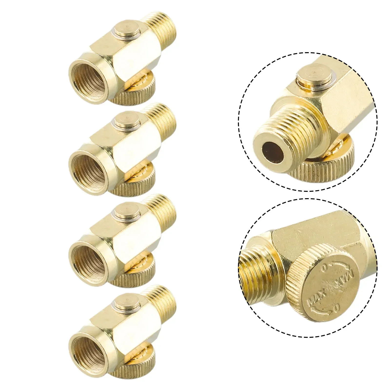 4PCS Pack  1/4 NPT Inline Regulator  Solid Brass Compressed Air Pressure Valve Tool  Easy Adjustment for Air Tools