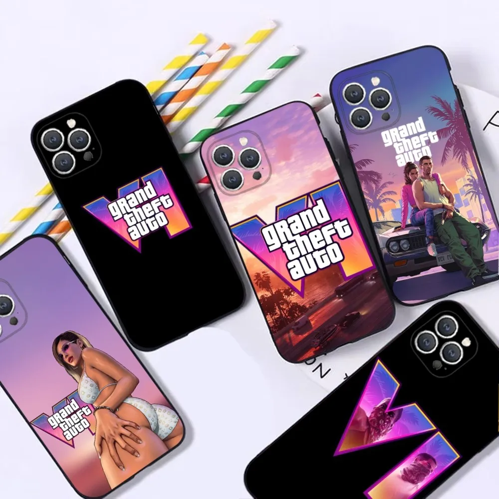 

G-GTA 6 G-Grand Phone Case For iPhone 16,15,14,13,12,Pro,Max,11,7,8,Plus,XR,XS Max Shockproof Silicone Soft Shell