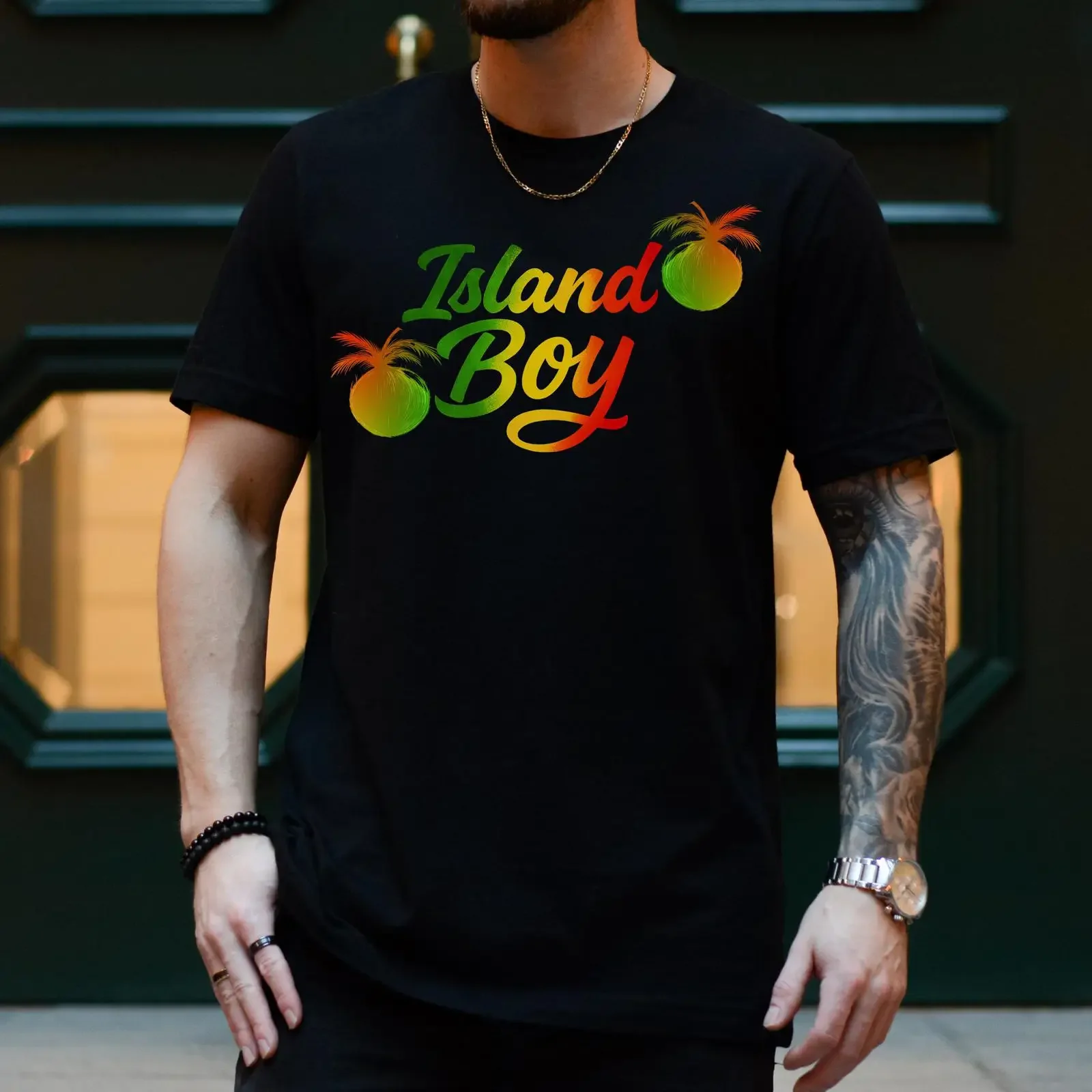 Island Boy T Shirt Rasta Caribbean Vibes Palm Tree Design vintage Washed Unisex fashion Slightly streetwear Stretched homme