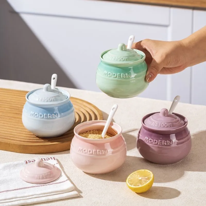 Kitchen Seasoning Jar Flavored Salt Jar Sugar Tank Chili Oil Vinegar Jar Ceramic Household Seasoning Bottle Storage Tank ZJ155