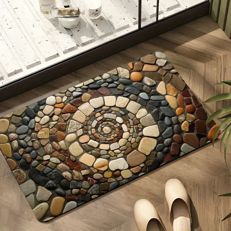 VIKAMA Vintage Cobblestone Bathroom Floor Mat Soft Absorbency Inside Shower Door Mat Bedroom Kitchen Carpet Home Decor