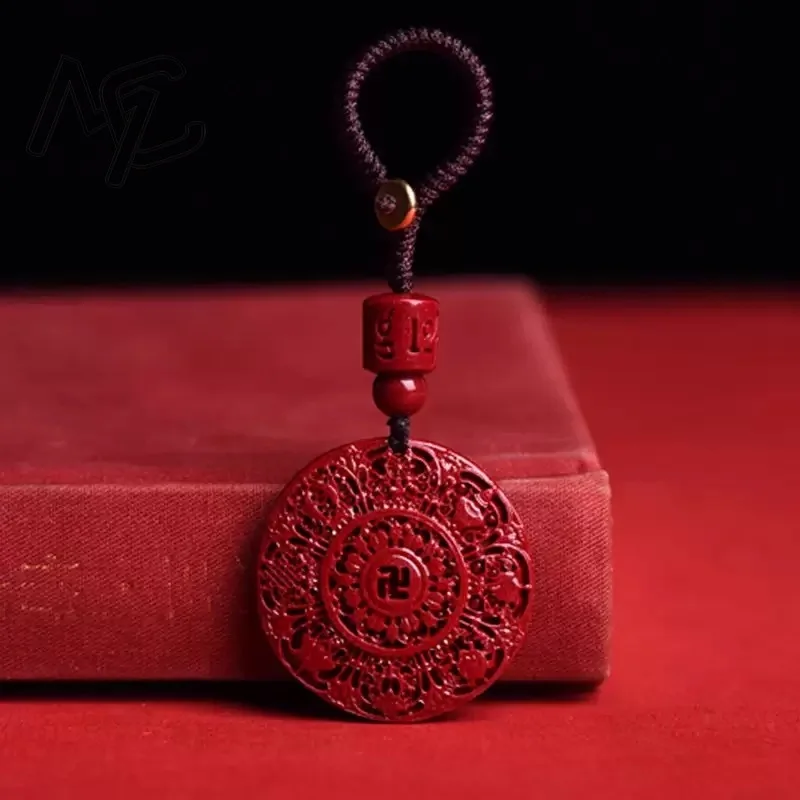 S925 Silver Fashion Red Cinnabar Ba Bao Compass Pendant Necklace Jewellery Chinese Healing Women Man Luck Gift Sweater Chain view 3