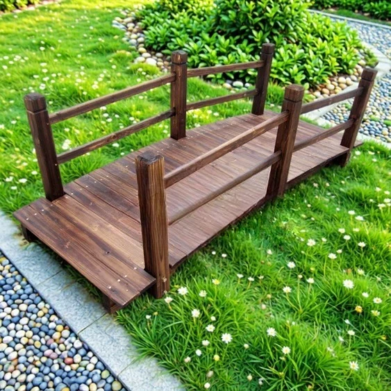Wooden Bridge Garden Carbonized Wood Solid Wood Arch Bridge Courtyard Antique Landscape Outdoor Creative Wood