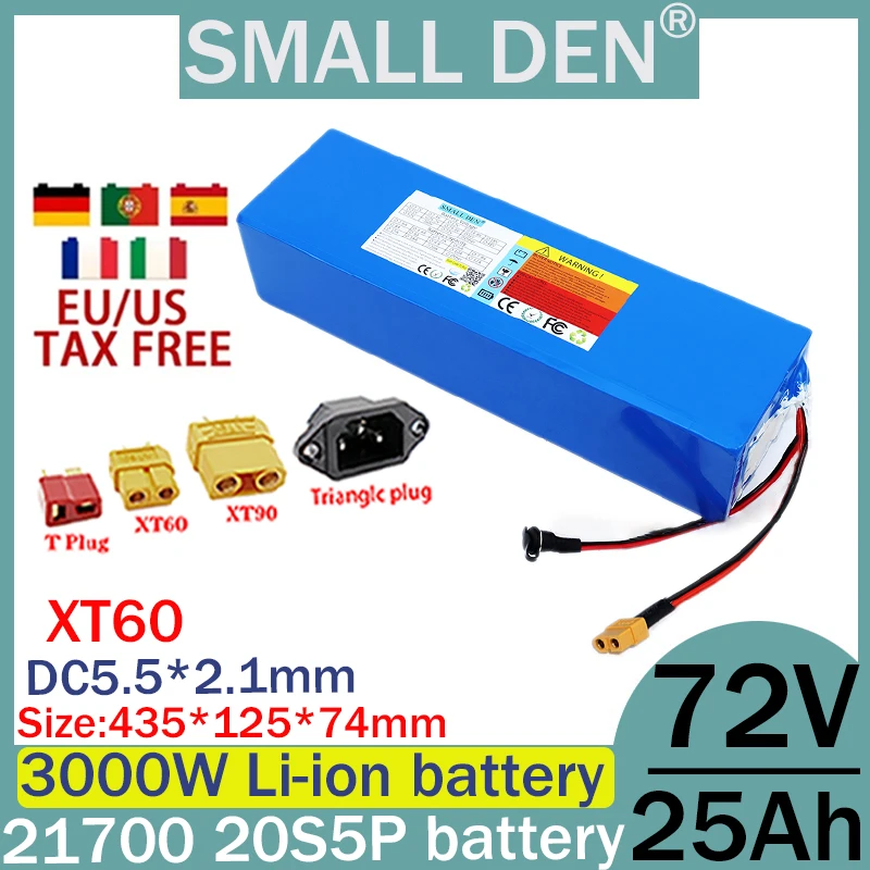 New 72V 25Ah 21700 lithium battery pack with A-class battery, long battery life of 40A BMS 0- 3000W high-power electric vehicle