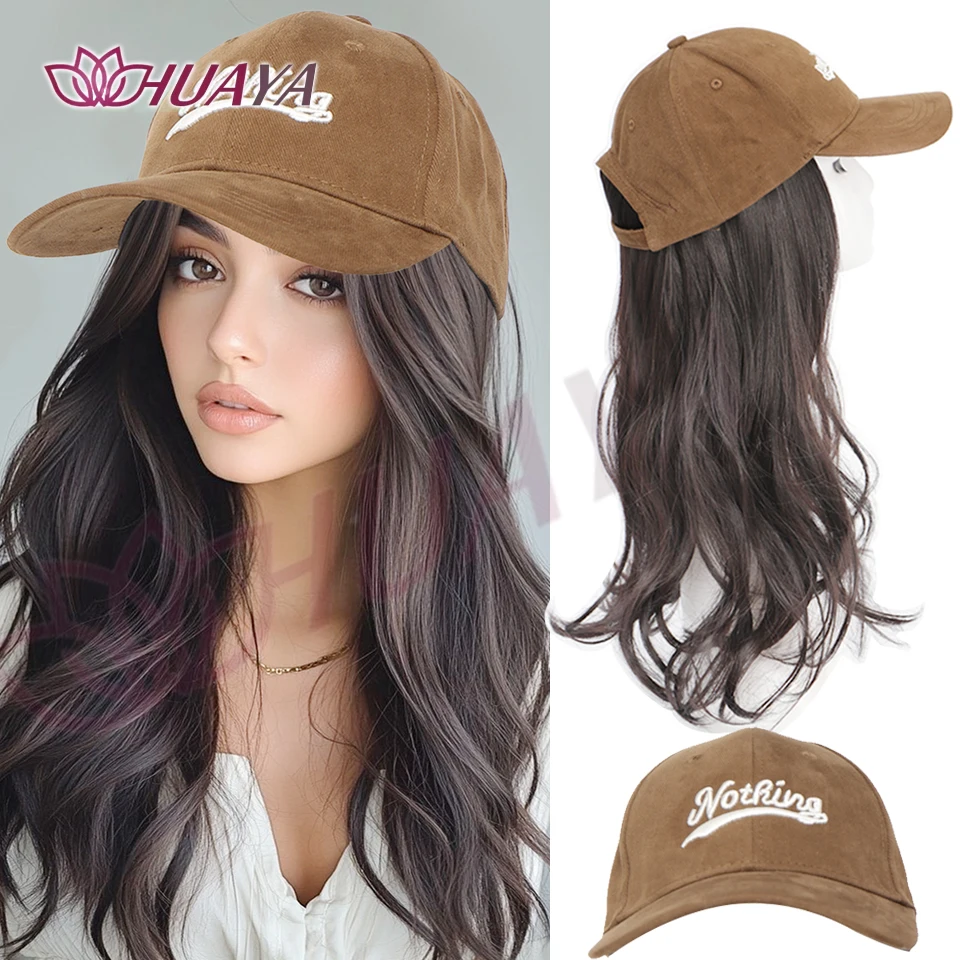 16Inch Synthetic Long Wavy Curly Baseball Cap With Hair Extension Hair Cap Hat for Women Girl Daily Hair Style Wig