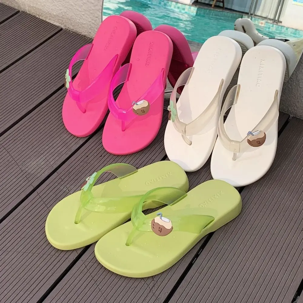 

Transparent Strap Women Flat Flip Flops EVA Cartoon Beach Thong Sandals Soft Soles Anti Slip Platform Slippers Beachwear