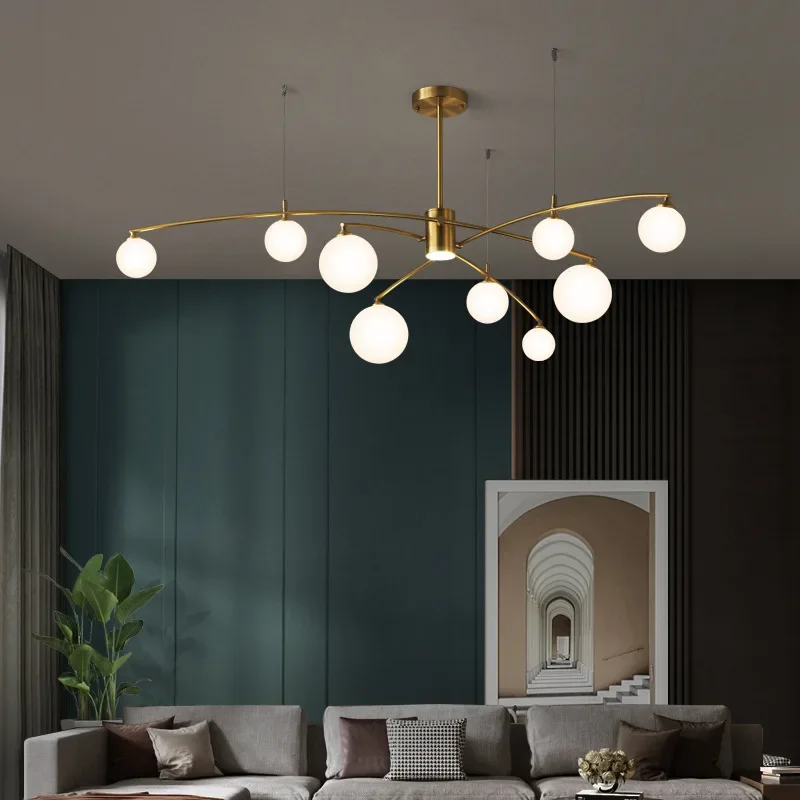 GHJUYIOL All copper Nordic living room pendant lamp modern, simple and atmospheric dining room bedroom magic bean pendant lamp