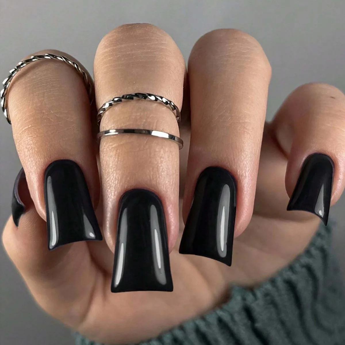 24 szt./zestaw Czarne sztuczne paznokcie typu French Press, proste paznokcie z efektem dziobaka, sztuczne tipsy, sztuczne paznokcie, sztuczne paznokcie do naklejania, Накладные Ногти, Uñas Postizas, 네일팁