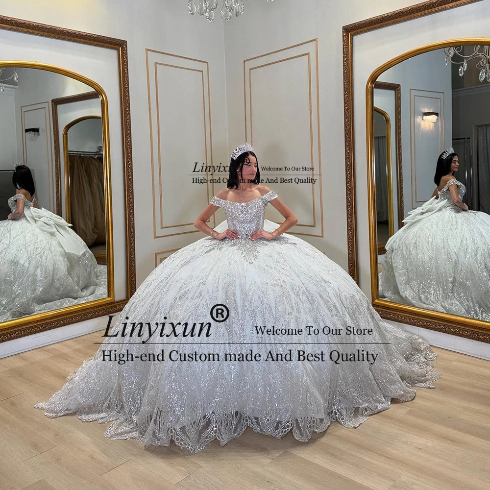 Elegant Applique Quinceanera Dresses 2025 Off Shoulder Ball Gown Bow Birthday Party Customized vestidos de 15 rosa Woman Dress