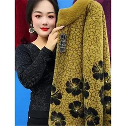 5XL New Middle Aged Mother's Winter Jacket Women Imitation Mink Cashmere Coat Thicken Warm Knitted Woolen Outewear Female Tops