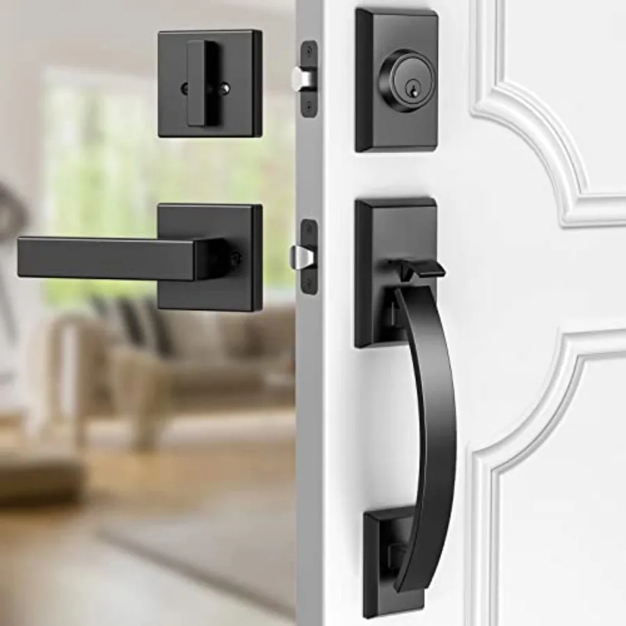 

Front Door Lock Set, Front and Deadbolt Set Adjustable, 12.7in Heavy Exterior Entry Handle Reversible