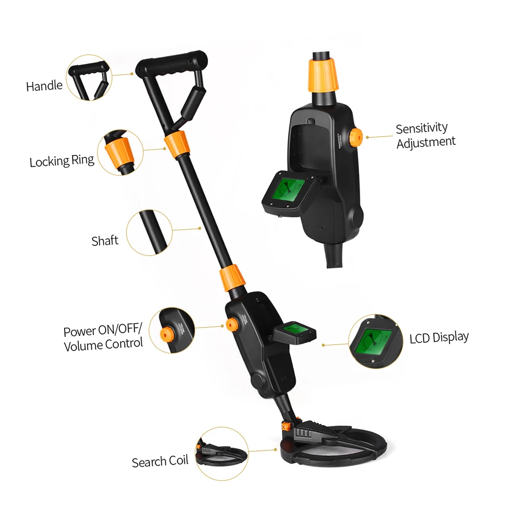 كاشف المعادن تحت الأرض للكشف عن الذهب كاشف الكنز هنتر الباحث عن الدائرة المعدنية مع أداة اختبار المجرفة #5