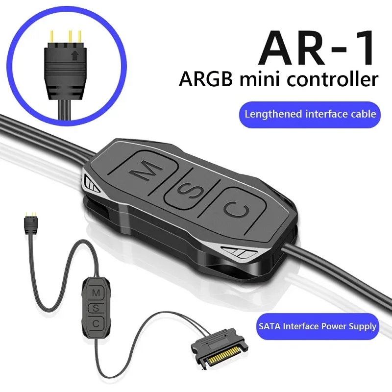 

COOLMOON AR-1 RGB Controller Cable 5V 3 Pin to SATA AURA ARGB Mini Control HUB Supply RGB SYNC Controller adapter