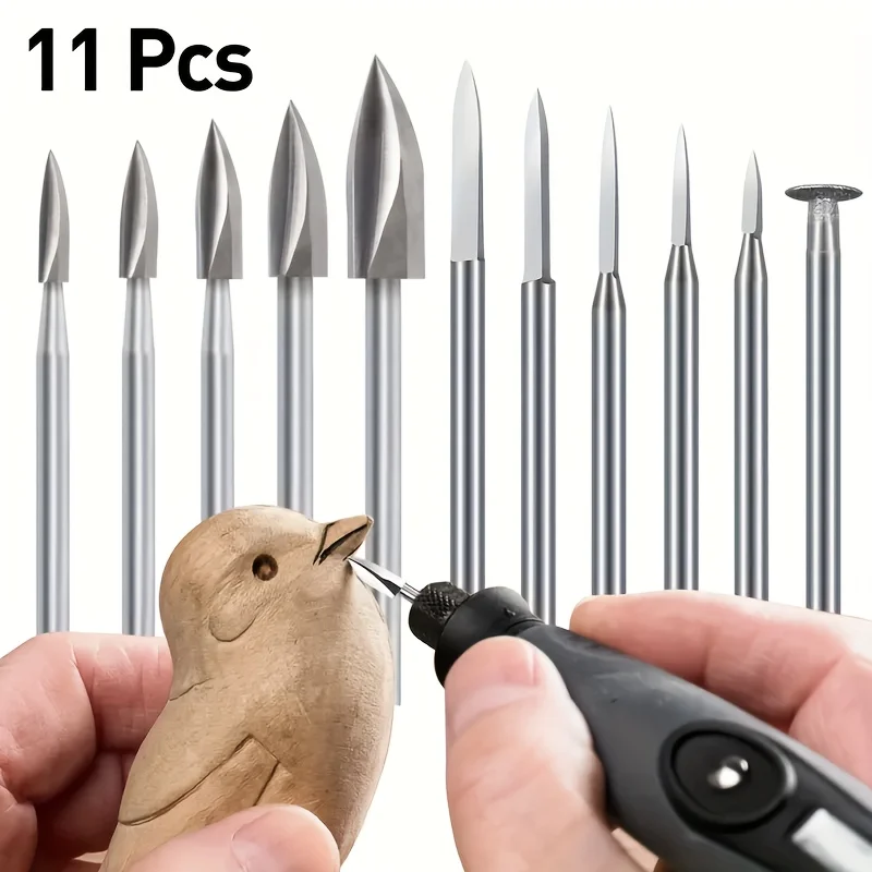 11PCS Wood Carving Burr Bit Set, 1/8