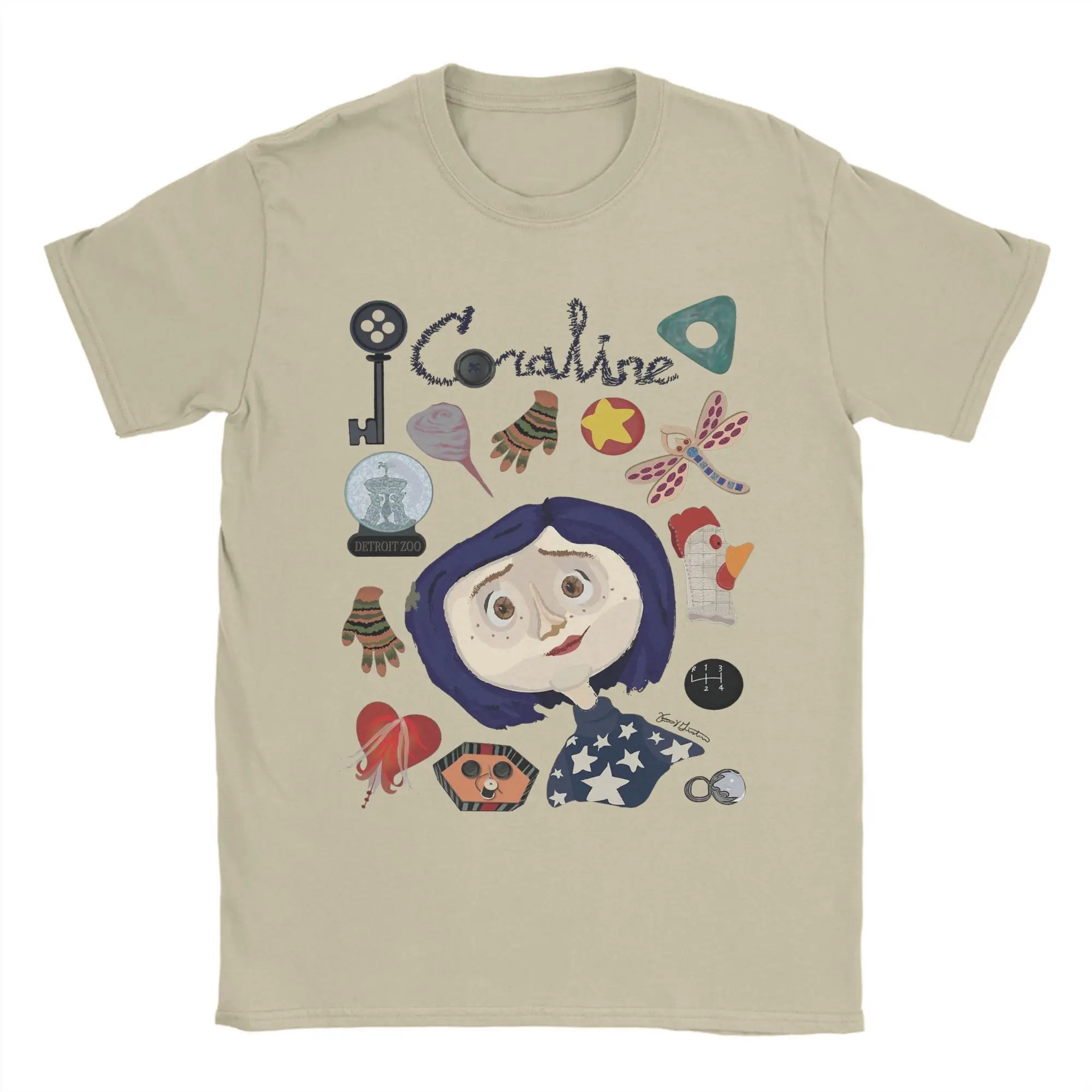 

Мужская футболка с узором Coraline At the Pink Pałaces, одежда из чистого хлопка, футболки с круглым вырезом, футболки больших размеров
