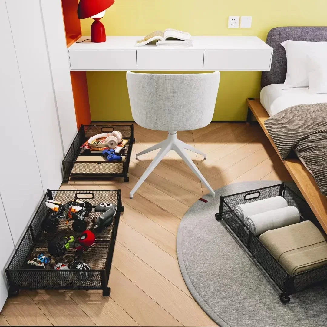 Foldable Bed Bottom Storage Rack Iron Storage Box with Wheels Under The Sofa Under Bed Storages Drawer Storage Basket